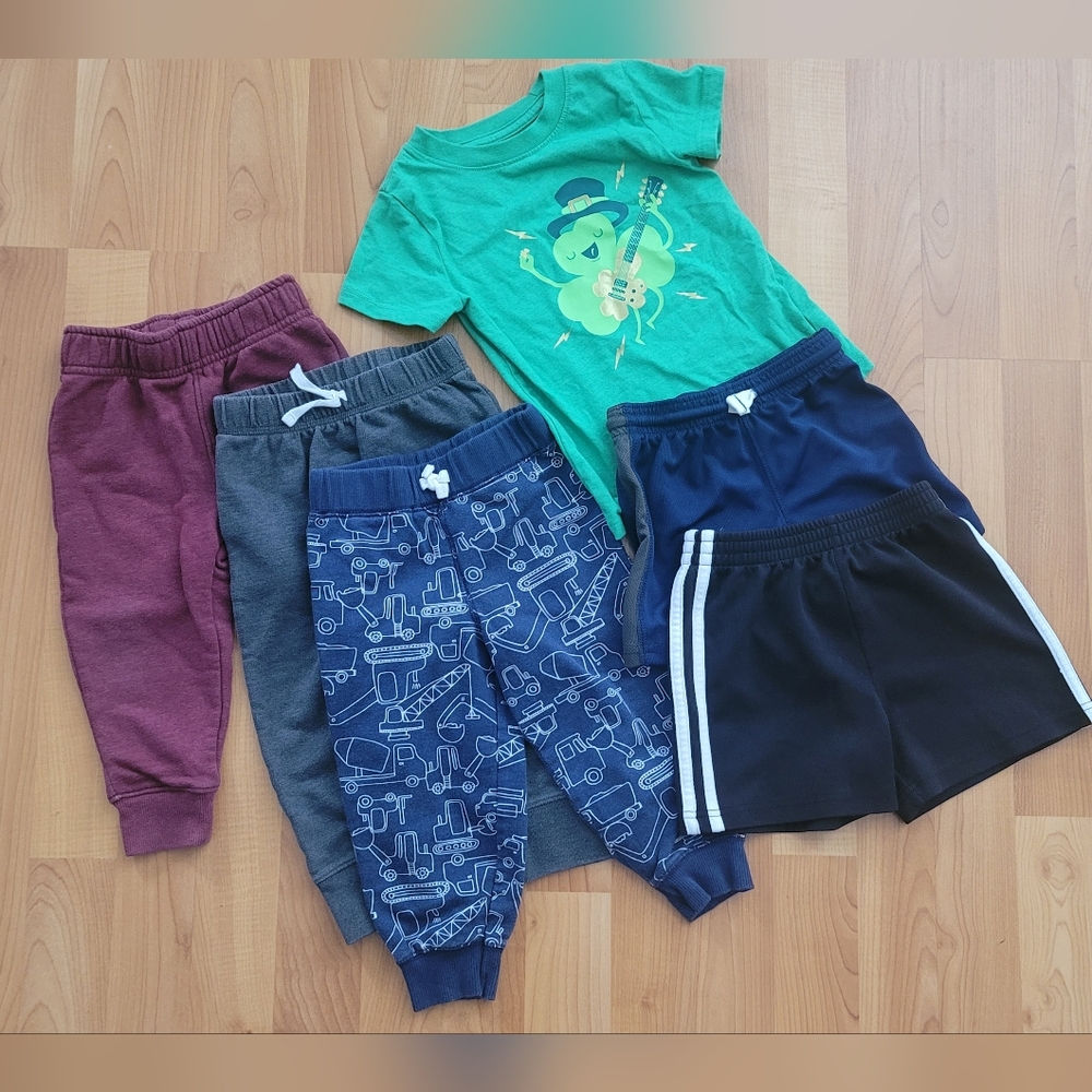 Cat&Jack 6 Pc Lot Pants Jogger Boys Sz 18M Pull On T-shirt Shorts Blue Red Green